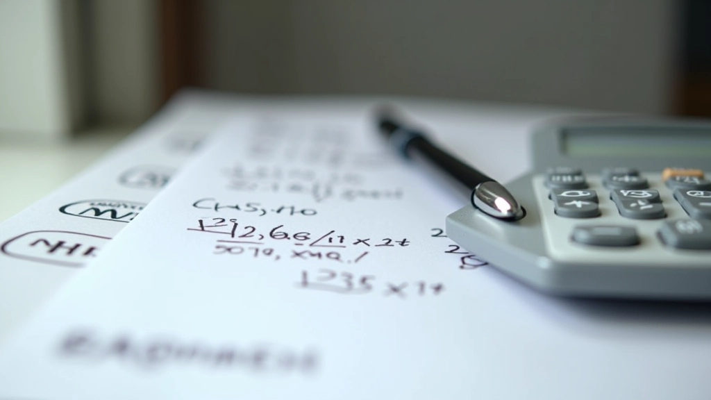 Rechner und mathematische Formeln zur Rentenberechnung auf einem Schreibtisch