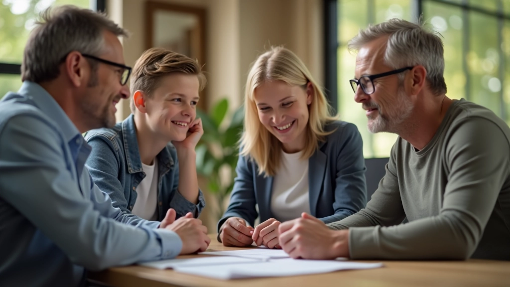 Familie sitzt zusammen und plant Altersvorsorge mit Finanzberater