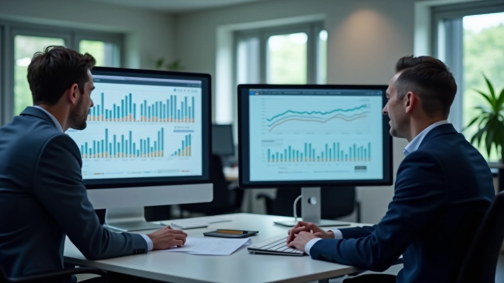 Moderne Finanzanalysestelle mit Experten, die an Rentensystemdaten arbeiten