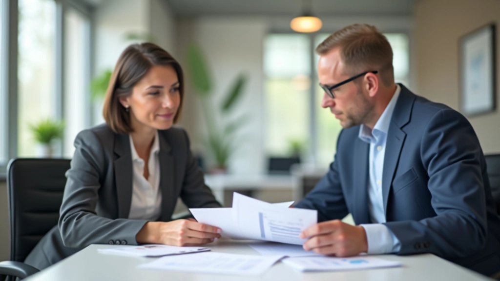 Zwei Personen besprechen Rentenplanung mit Dokumenten und Grafiken auf einem Tisch